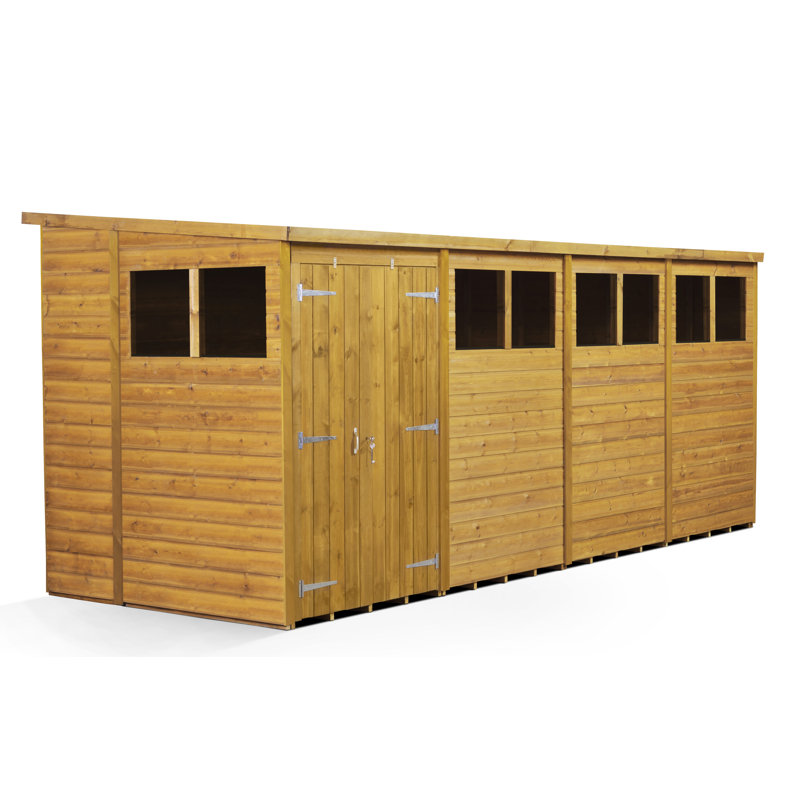 Modular Pent Garden Shed  16X6   Double Door Windows
