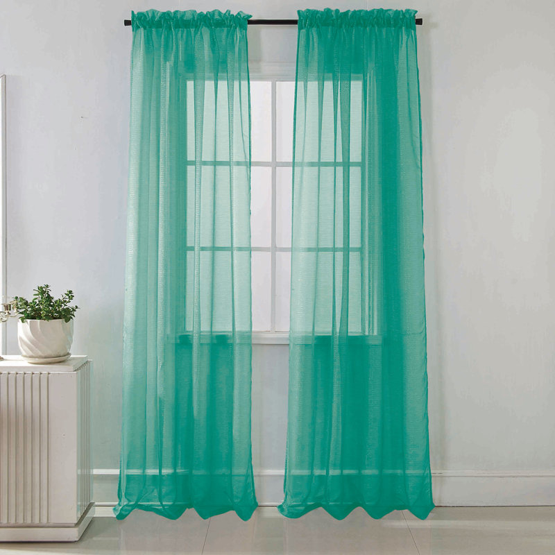 Paire de rideaux transparents avec passe-tringle Annaclaire, Bleu sarcelle