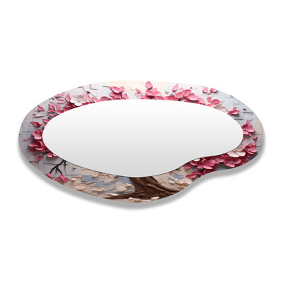 Pink And White Orchid Branches Tree II - Irregular Tree Assymetrical Modern Unique Wall Mirror