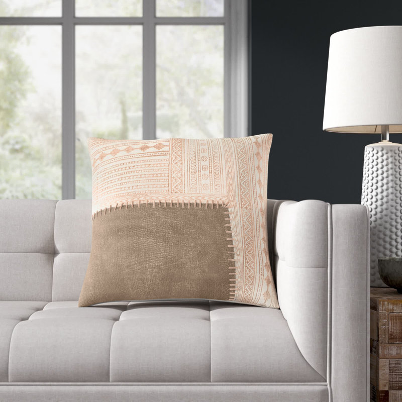 Square Throw Pillow, Light Pink/Gray, No Fill