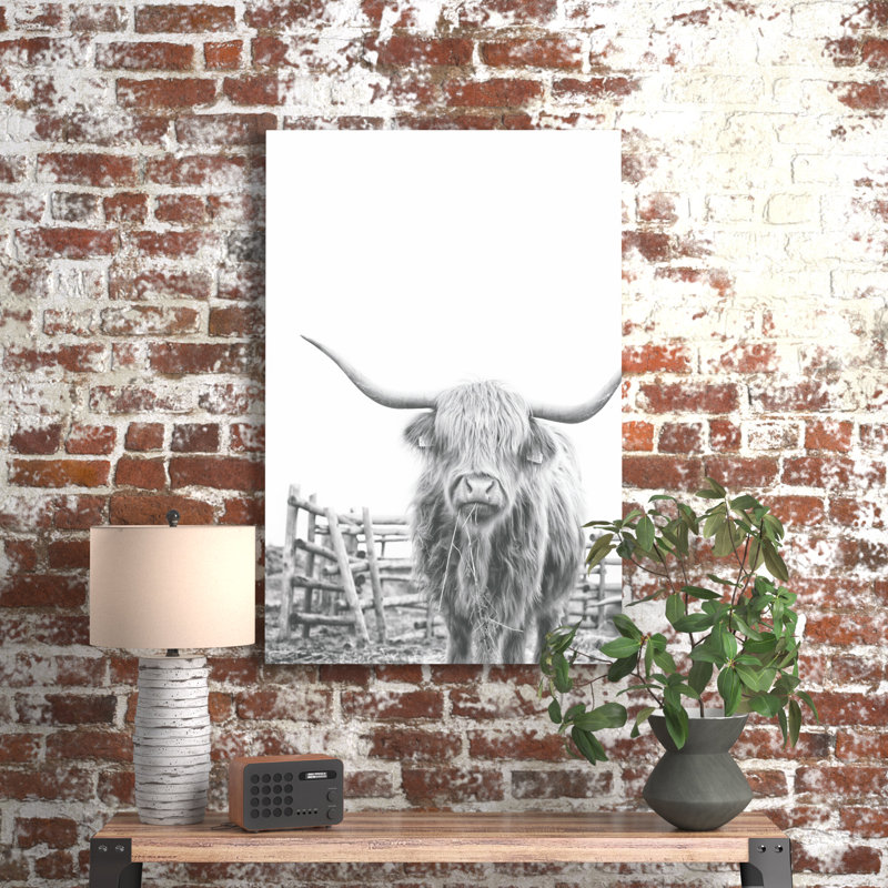 Noir et blanc Highland Cow - impression, H 48 po x l 32 po