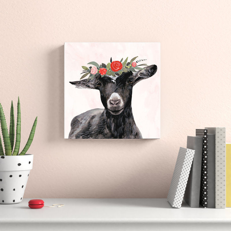 Garden Goat III by Victoria Borges - Wrapped Canvas Painting, 30cm H x 30cm W