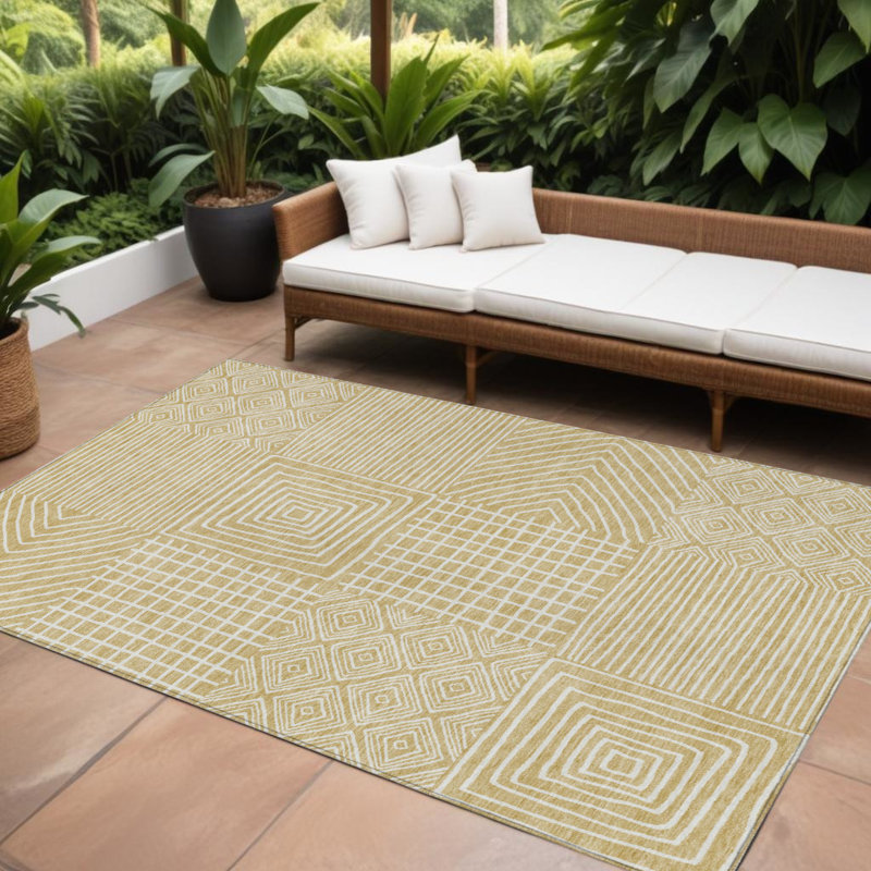 Tapis intérieur / extérieur lavable géométrique blé et ivoire HomeRoots 10 pi x 14 pi