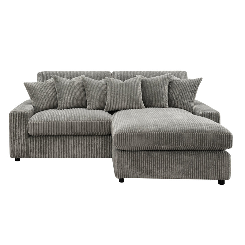En forme de L réversible avec 6 coussins, velours côtelé gris, coussin épais de 8 po, mousse D25, charge maximale de 220 lb, poids en velours côtelé d'une profondeur de 63 po