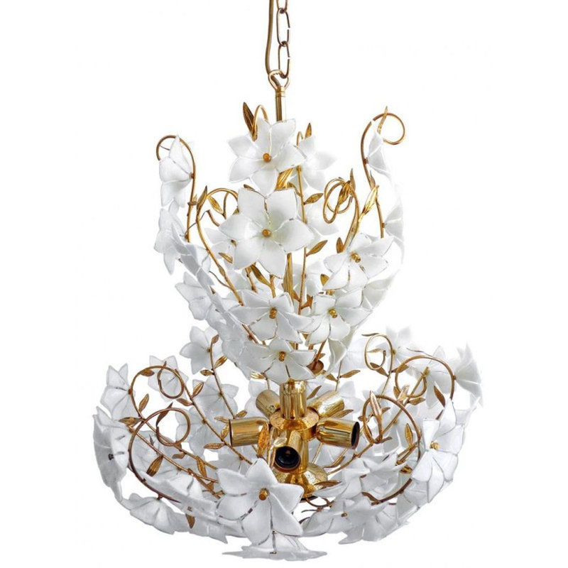 Murano Monumental Modernist Flower Glass Gilt Chandelier, Bronze, Clear, 17" Diameter x 29" Height