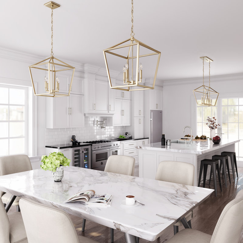 Poisson 4 - Light Dimmable Lantern Geometric Chandelier, 24" H x 16" W x 16" D, Gold