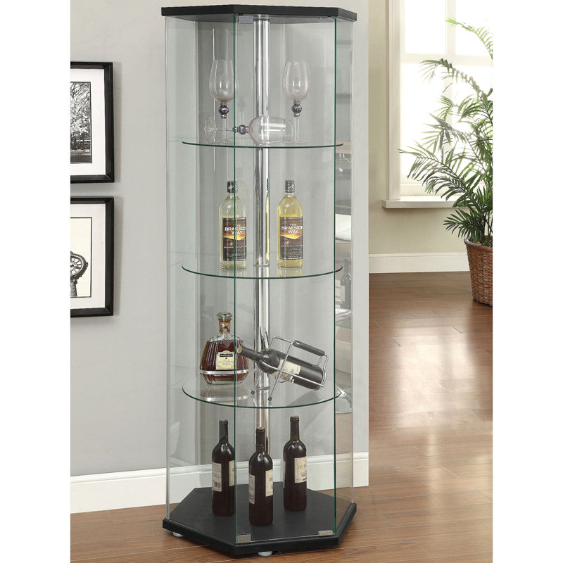 Black And Chrome Glass 4-Shelf Curio Cabinet, Black