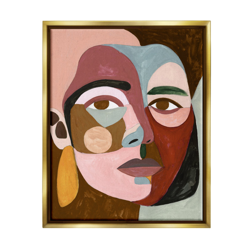 «Contemporary Contemporary Face» par Victoria Borges, peinture, H 21 po x l 17 po x P 1,7 po, Or