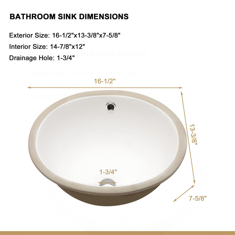 Lavabo de salle de bain ovale encastré en céramique 16,5 "x 13,4" blanc avec trop-plein (n'inclut que le lavabo de salle de bain)