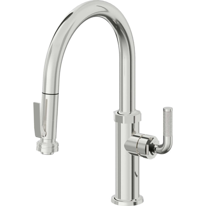 Descanso Kitchen Pull-Down Kitchen Faucet with Squeeze Sprayer - Low Arc Spout, Polished Chrome