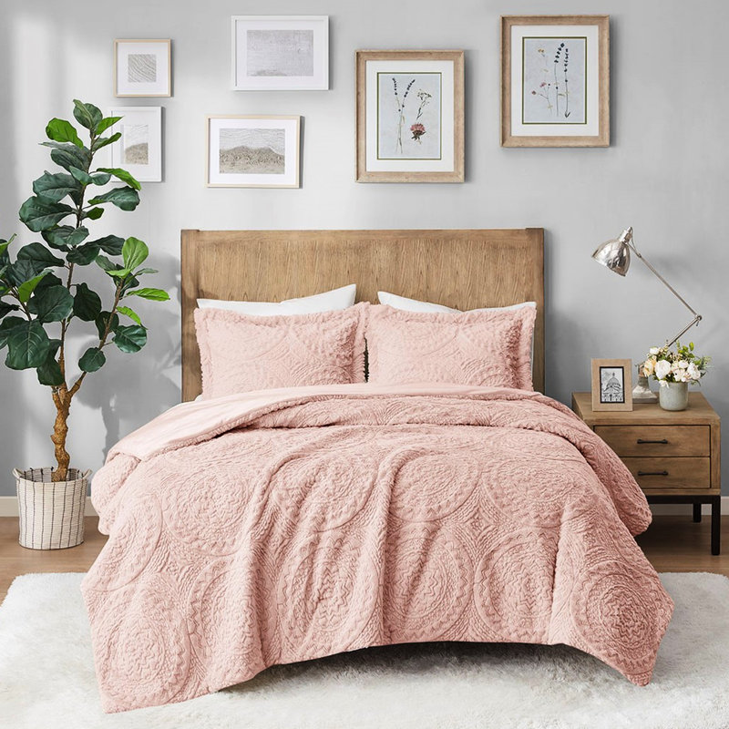 Édredon simple - Médaillon brodé en fausse fourrure, ultra, rosé avec médaillon en fourrure, rosé