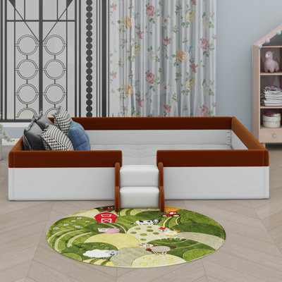 Upholstered Daybed Frame With Fence And Stairs