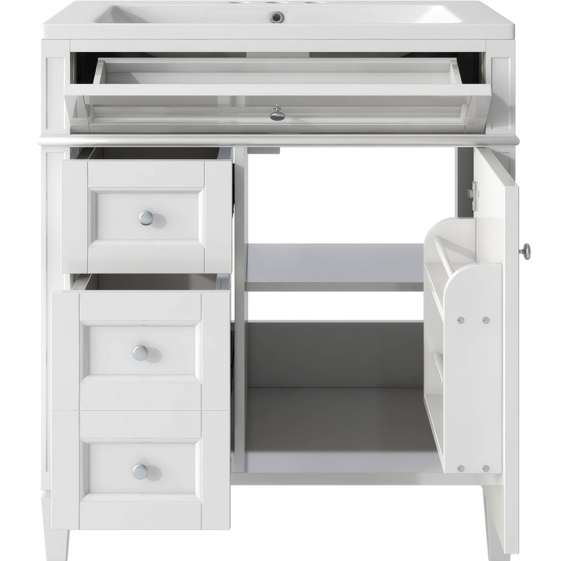Meuble-lavabo 30,09 po avec rangement en résine, Blanc