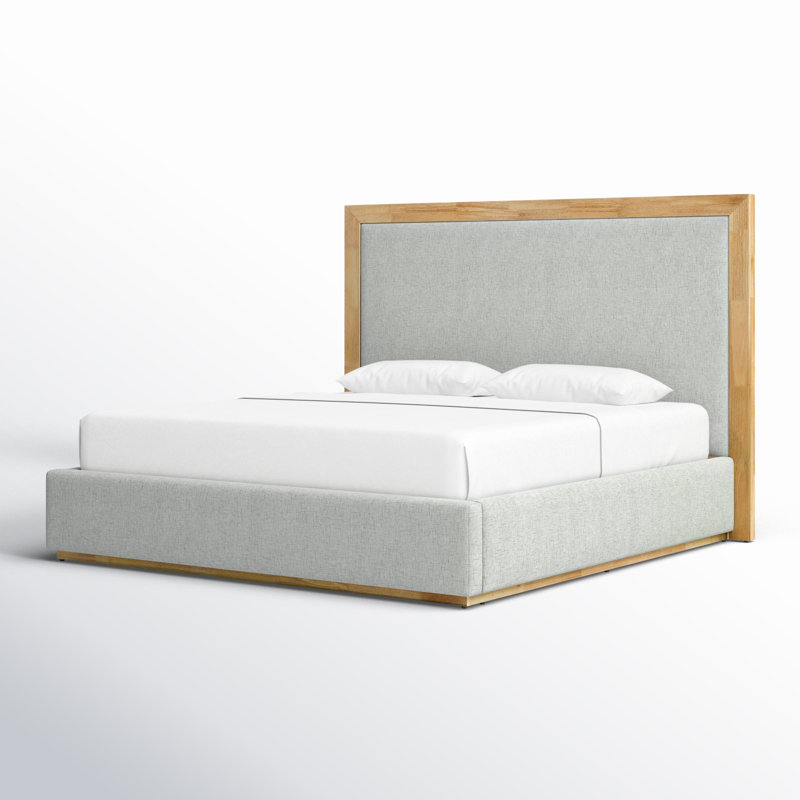 Reanna Upholstered Platform Bed, California King, Natural Wood/Gray