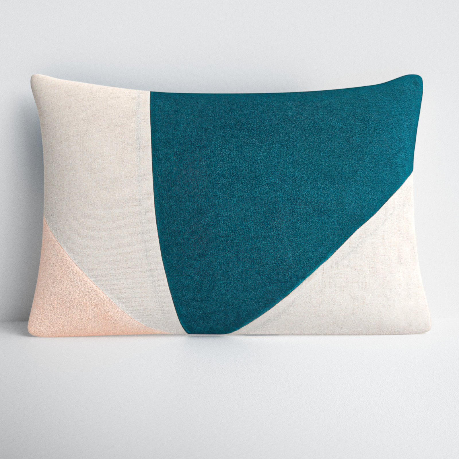 Kat Patchwork Lumbar Throw Pillow, Teal/Peach, Polyester/Polyfill