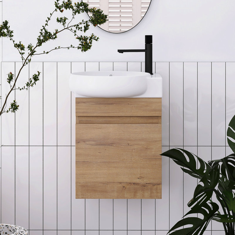 16.8'' Single Bathroom Vanity with Ceramic Top, Imitative Oak