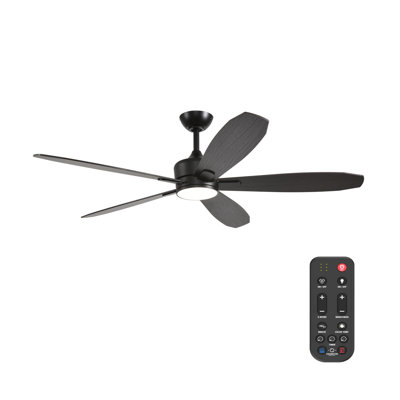 Ventilateur de plafond intérieur / extérieur 56 po avec lumière et télécommande Bluejay, ensemble d'éclairage à DEL à intensité variable 6CCT - noir mat avec chêne noirci / noyer foncé