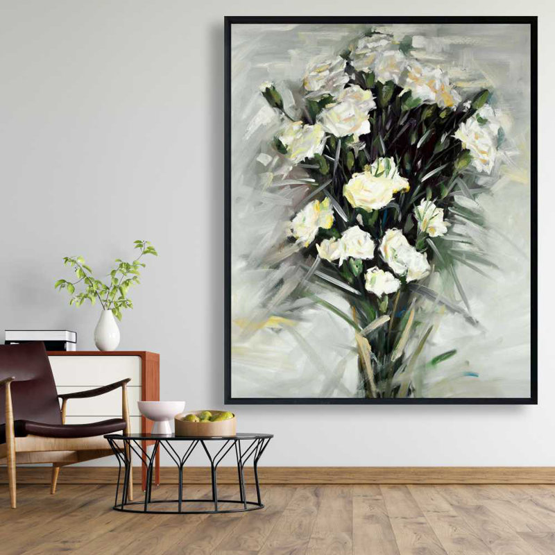 Lisianthus White Bouquet - Toile florale pour le décor de la chambre à coucher, H 61,25 po x l 49,25 po