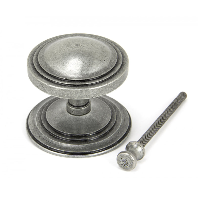 Art Deco Centre Door Knob, Pewter Patina