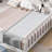 Full Size Floor Platform Bed With Fence And Door For Kids, Montessori Floor Bed Frame With Support Slats For Toddlers, Wooden Floor Bed-353269352