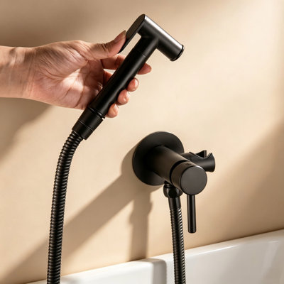 Modern 1 Handle Wall Mount Brass Bidet Faucet-Adjustable Hot & Cold Water in Black
