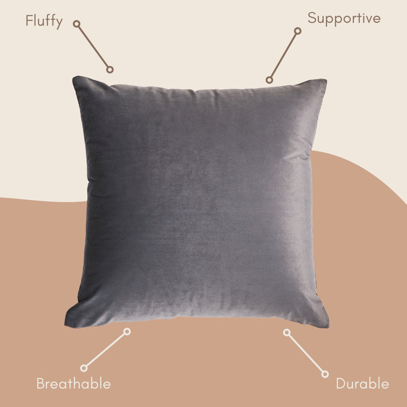 Coussin en velours de couleur unie, Carré, H 22 po x l 22 po, Gris