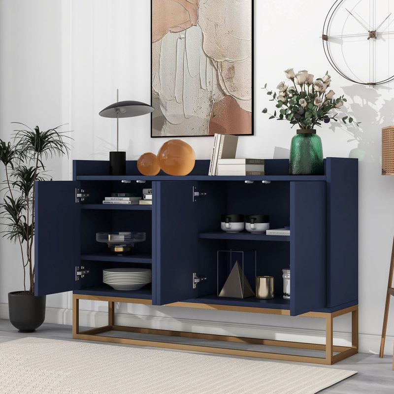 Console en bois avec grand espace de rangement, pieds en métal doré, Marine, 31.5" H x 47.2" W x 11.8" D