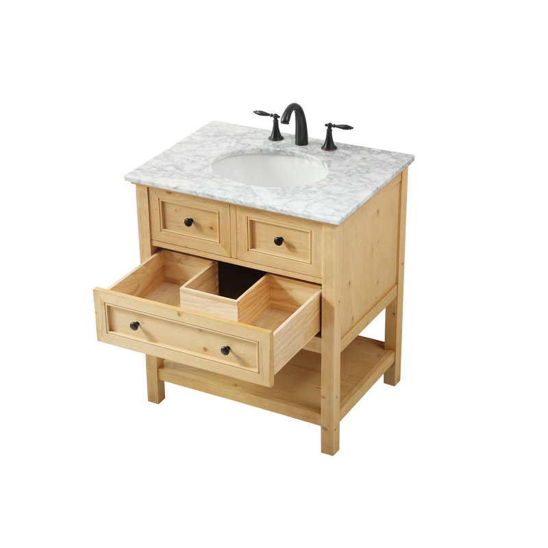30'' Single Bathroom Vanity with Carrara Marble Top, Light Brown