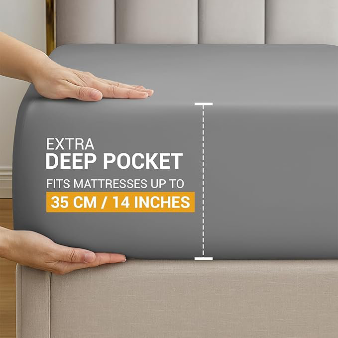 Luxury 100% Egyptian Cotton Fitted Sheet – Extra Deep Pocket 35cm (14”), Soft, Breathable & Secure Elastic Fit, Single (3')