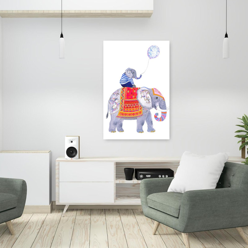 «Elephant Adventure», art mural coloré moderne et ludique, H 36 po x l 24 po