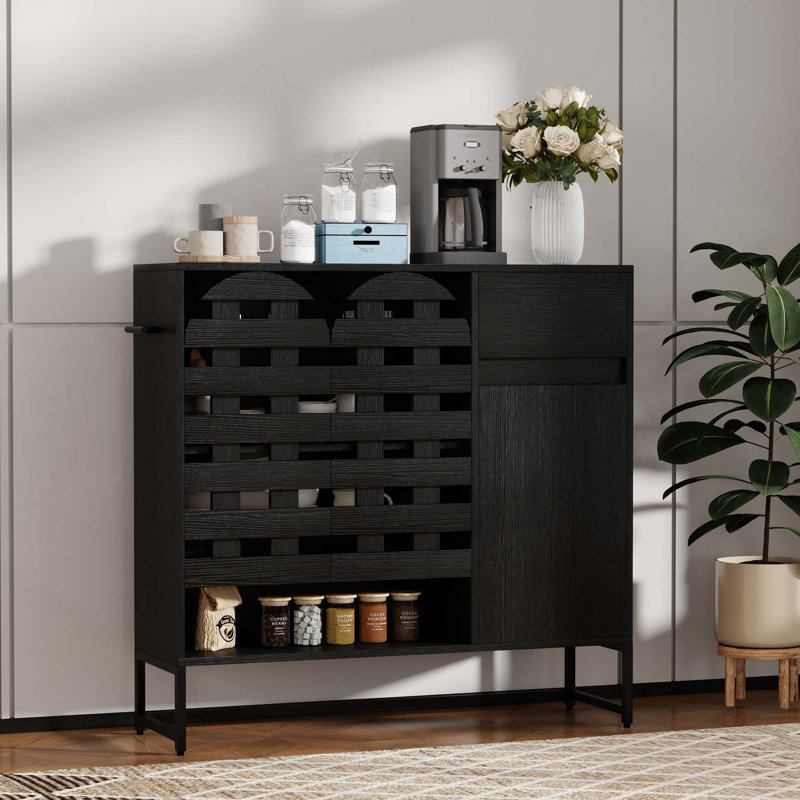 44.3" Farmhouse Sideboard With Coffee Bar, Rustic Storage Cabinet With Lattice Doors And Drawer For Living Room & Kitchen