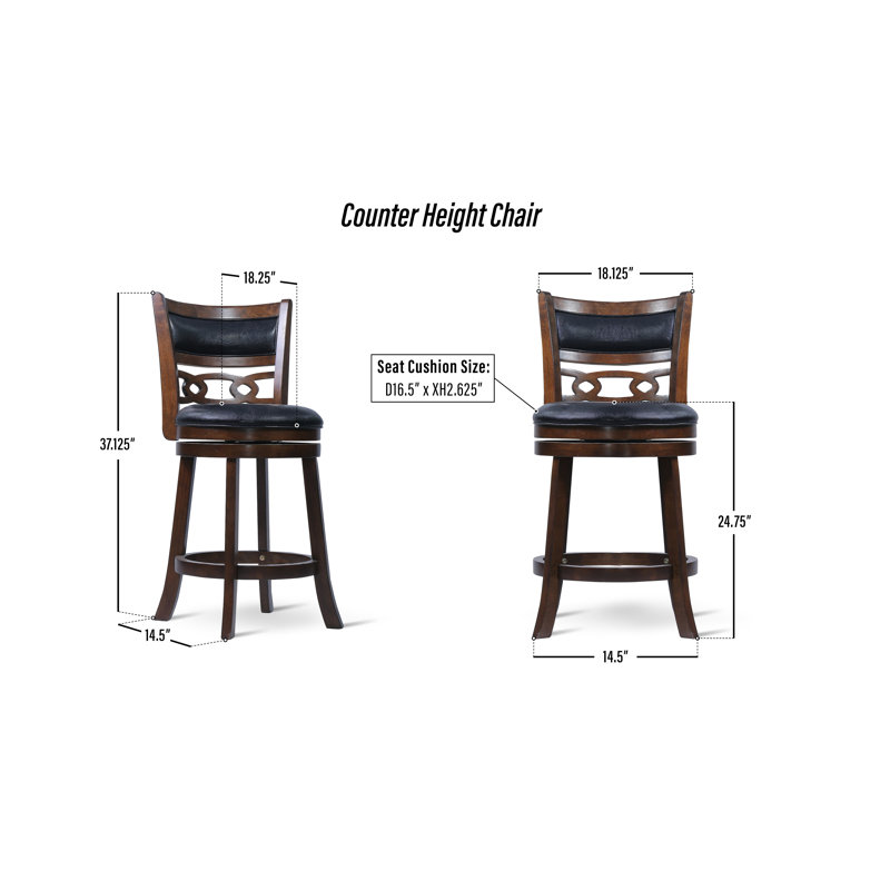 Antonios Swivel Upholstered Counter Stool with Solid Wood Frame, Counter Stool (24.75” Seat Height), Black/Brown