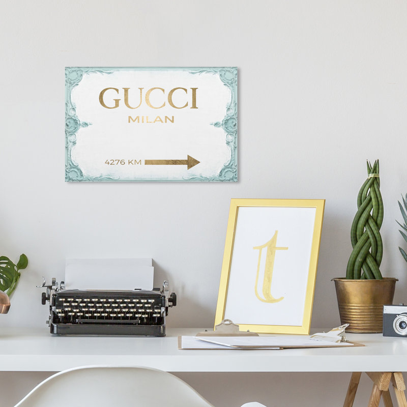 «Milan Sign Aqua», art textuel sur toile, H 10 po x l 15 po, Toile tendue