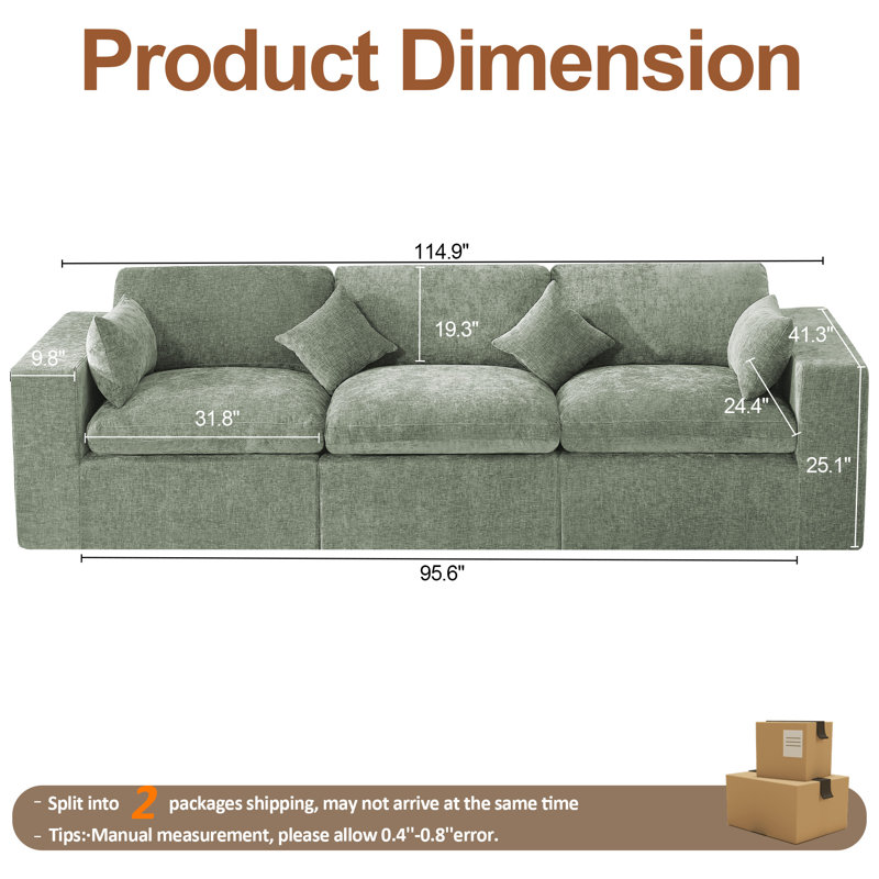 Canapé modulaire Boneless Cloud Boneless, H 25,1 po x l 114,9 po x P 41,3 po, Vert