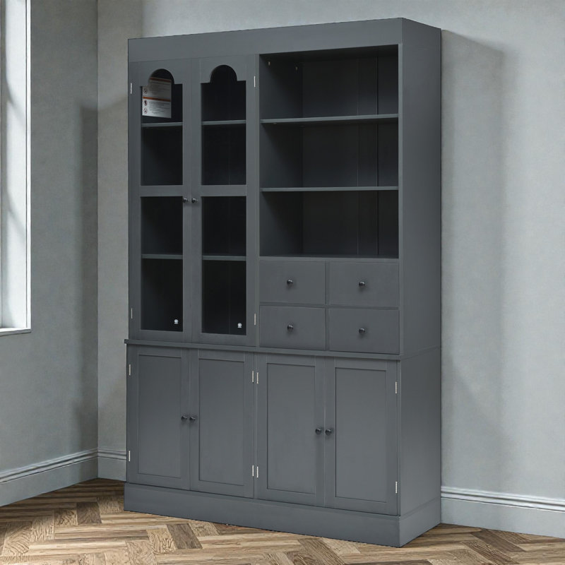 Freestanding Kitchen Pantry Cabinet, Maximized Storage Design, Shaker Detailing, Classic Style, Living & Dining Room, Grey