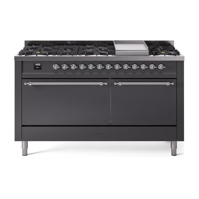 ILVE Nostalgie II Series 60 inch Dual Fuel Range with 9 Sealed Burners, Griddle (Solid Door)