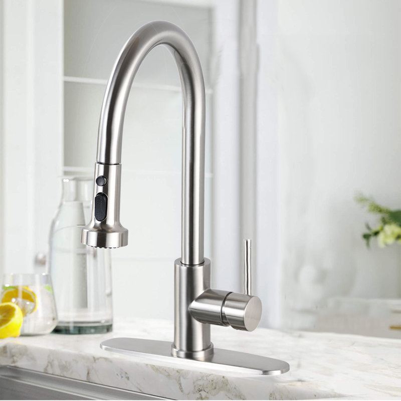 Robinet de cuisine rétractable à un trou, Nickel brossé