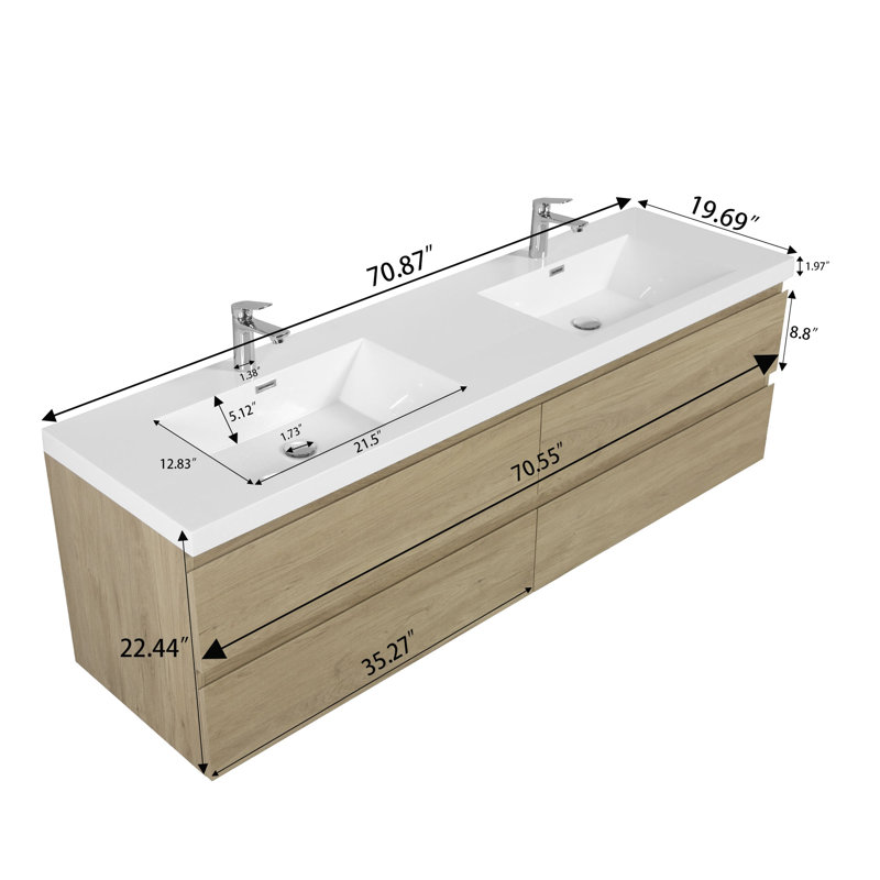 Meuble-lavabo double 72 po Dhruven, Chêne naturel