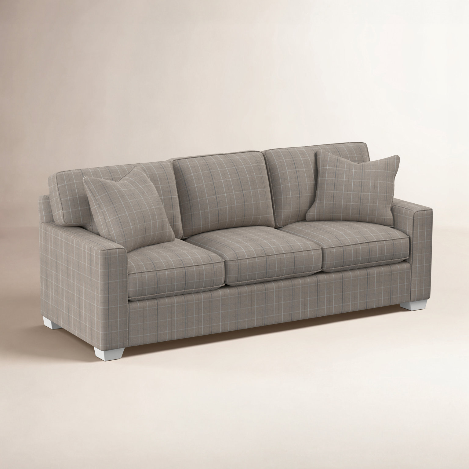 Frye 81'' Upholstered Sofa, Taupe Plaid, Frost White