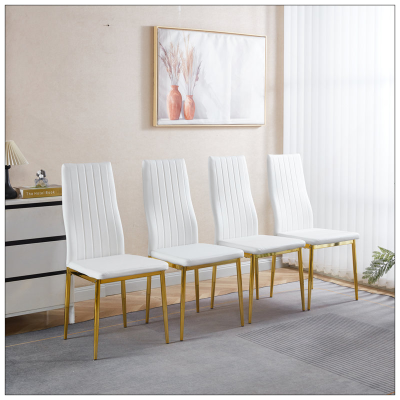 Ensemble de 4 chaises, pattes de couleur dorée, siège blanc, Blanc