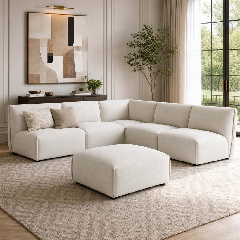 Nakash 113" 6-Piece Wide L-Shaped Modular Upholstered Sectional Sofa