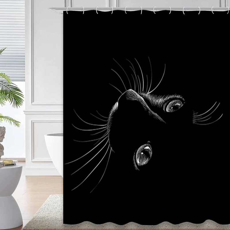 Rideau de douche à 12 crochets avec yeux de chat, L 72 po x l 84 po