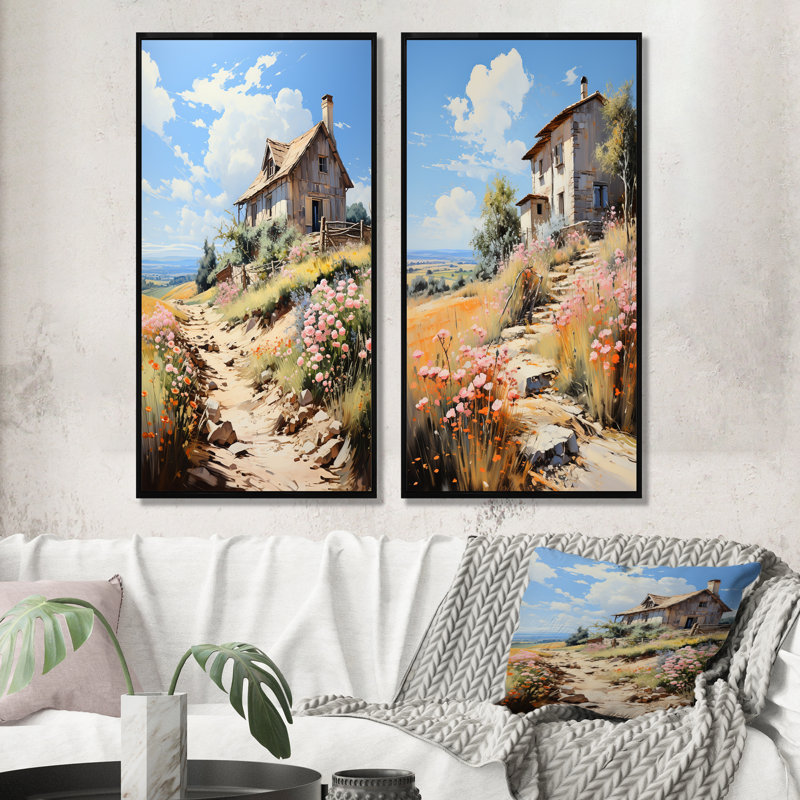 Sommet Cottage dans les Alpes françaises I - ensemble de salon 2 pièces, Cadre flottant noir, H 28 po x l 25 po