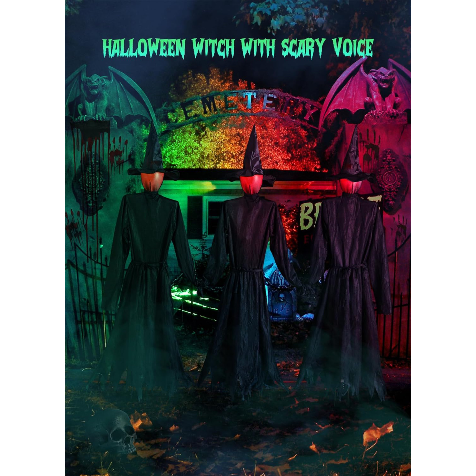 The Holiday Aisle® Halloween Decorations Outdoor 3PCS Light Up Witches