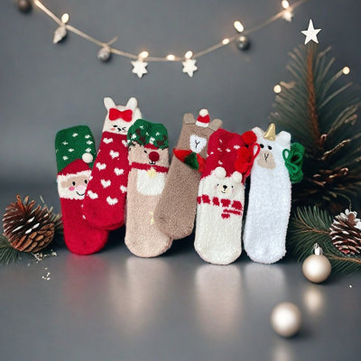 Fuzzy Christmas Socks, 6Pairs Colorful Warm Fluffy Christmas Socks