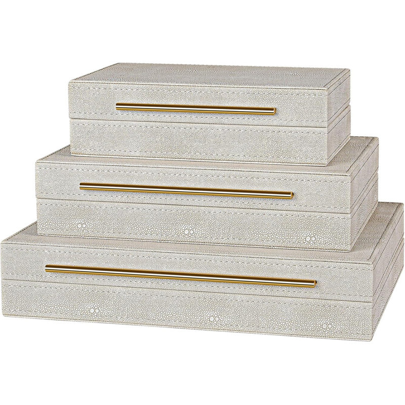 Ensemble de 3 boîtes décoratives chagrin ivoire 3 pièces