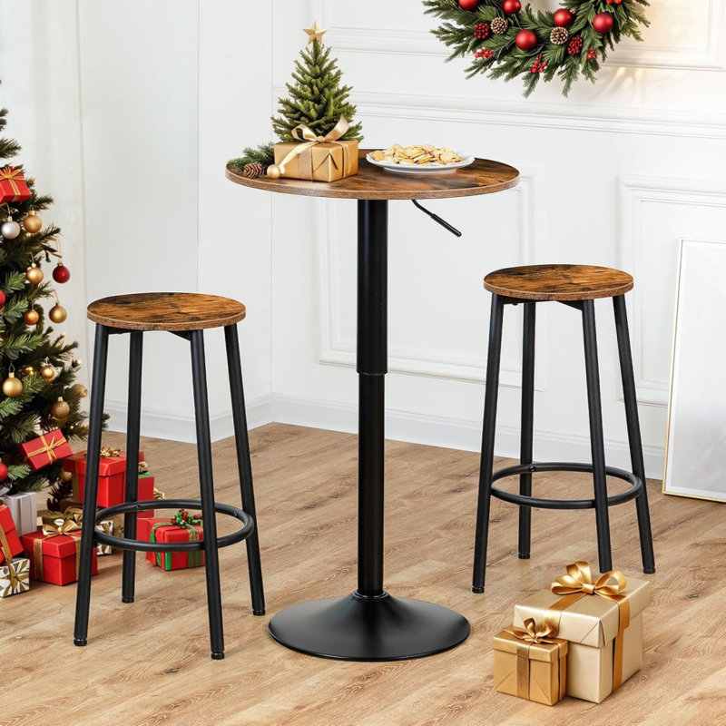 Bar Table, Height-Adjustable Round Pub Table 27-35.4 Inches With Sturdy Base, Modern Style, Easy To Assemble, Suitable For Small Space, Rustic Brown