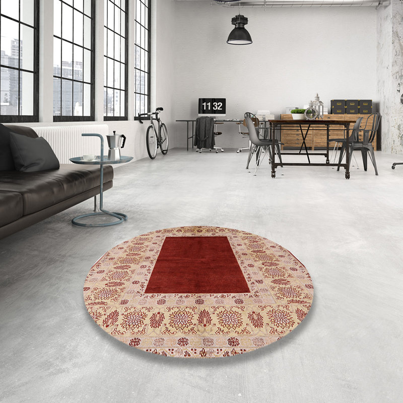 Tapis beige / rouge Brenham, Rond 3 pi