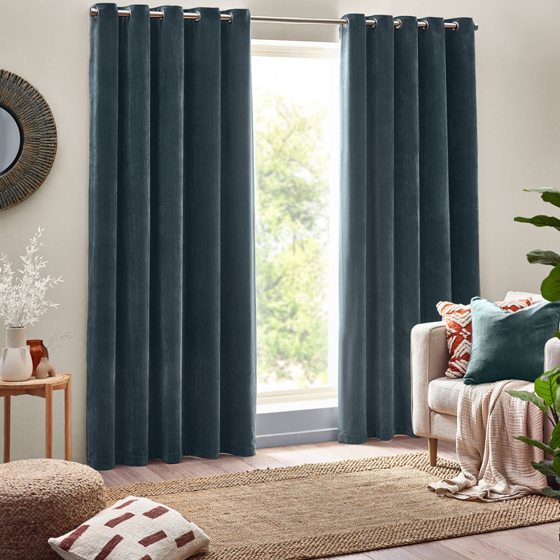 Heavy Chenille Room Darkening Eyelet Curtains, Brown, 117cm Width x 137cm Drop