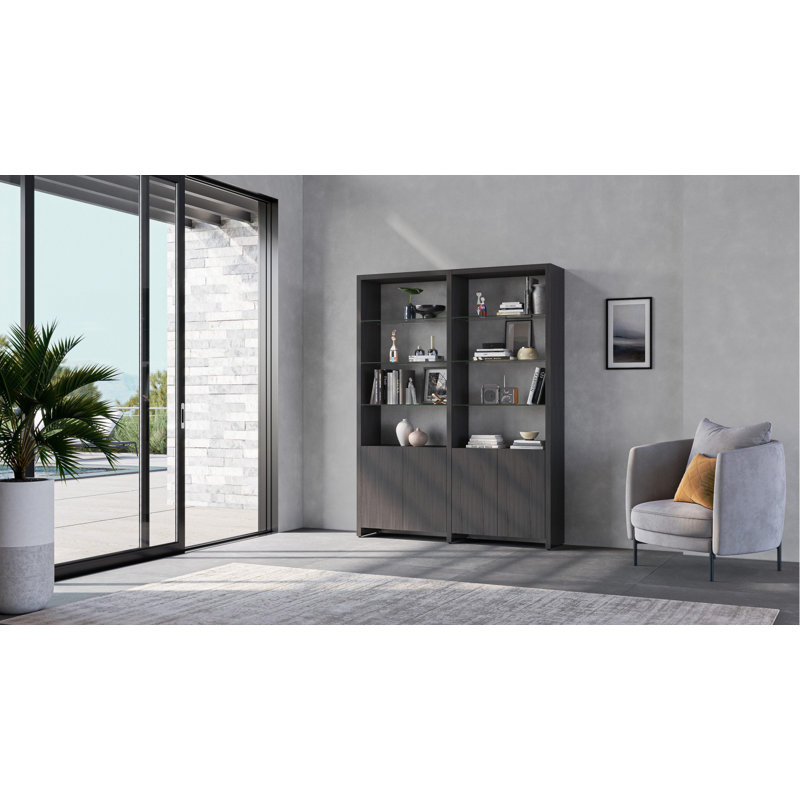 Linea Standard Bookcase, Charcoal Stained Ash, 2, 83.75" H x 65" W x 14" D